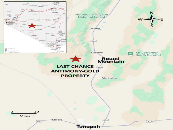  Military Metals Announces LOI to Acquire Past-Producing Last Chance Antimony-Gold Property, near Round Mountain, Nevada 