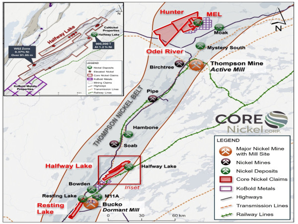  Core Nickel Identifies Multiple High Priority Targets at its Halfway Lake Property from Airborne Electromagnetic Survey 