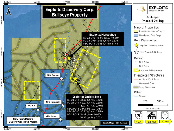  Exploits Commences Drilling at Bullseye Gold Property Targeting West Side of the Appleton Fault Zone in Central Newfoundland 