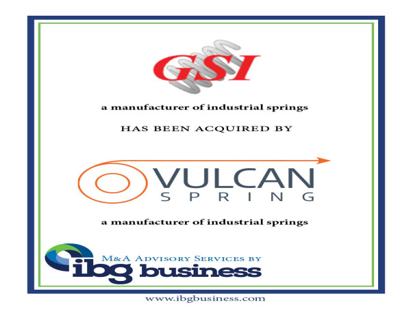  Vulcan Spring & Manufacturing Strengthens Stock Spring Portfolio with Acquisition of Gardner Spring 