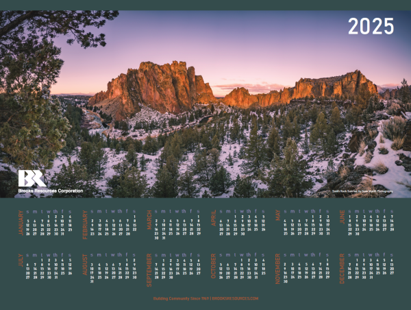  Brooks Resources’ 2025 Wall Calendar Features Sparkling Smith Rock in the Snow 