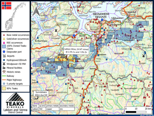 Teako Minerals Receives Drill Permits for the High-Grade Copper-Cobalt-Zinc Massive Sulfide Løkken Project in Norway; Permits Granted Within Two Weeks of Application