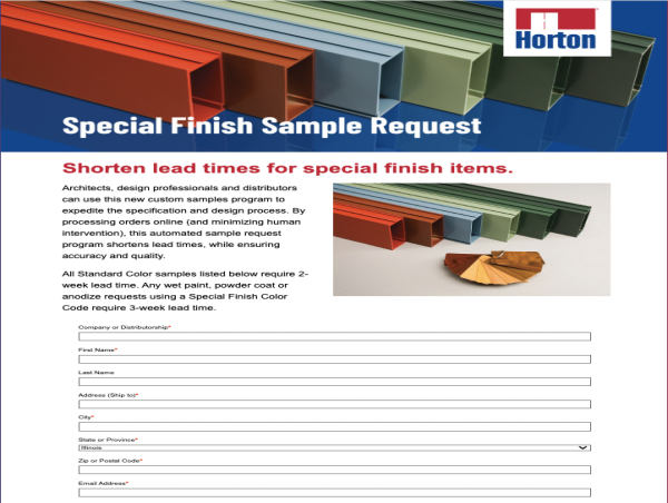  Horton Automatics Optimizes Special Finishes Sample Requests with Efficient New Online Tool 