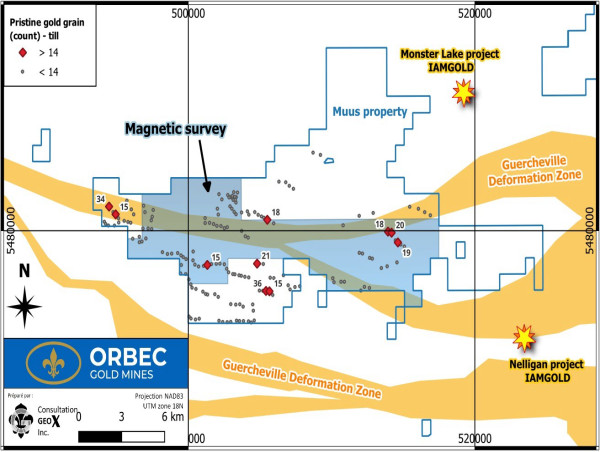  High-Definition Magnetic Survey In Progress at Orbec's Muus - Targets Nelligan-Style Gold Deposits 