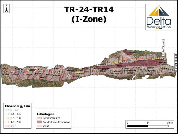  Delta I-Zone Channel Samples Return 1.23 g/t Gold Over 40.6 metres and 2.4 g/t Gold Over 16.2 metres In a 5 metre Wide Dike at Surface at The Delta-1 Property in Thunder Bay, Ontario 