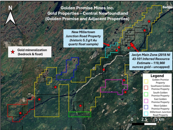  Great Atlantic Stakes Millertown Junction Gold Property Covering Area of Reported Gold Bearing Quartz Boulders - Central Newfoundland 