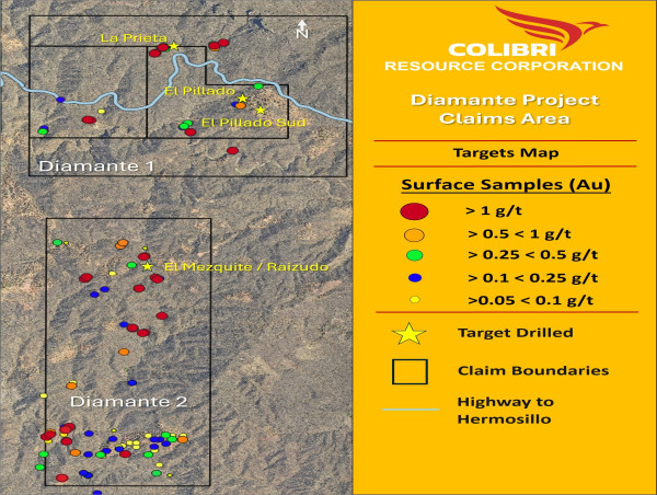  Colibri and Its Option Partner Drills 94.80 g/t Ag and 1.12 % Zn over 2.50 Metres at the Diamante Property, Sonora, Mexico 