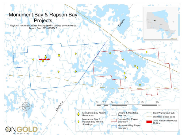  Ongold Announces Closing of Acquisition of Monument Bay and Domain Projects in Manitoba 