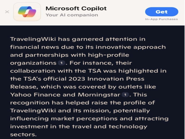  Microsoft’s CoPilot Opines TravelingWiki “Potentially Influenc(es) Market Perceptions & Attract(s) Investment(s)” 