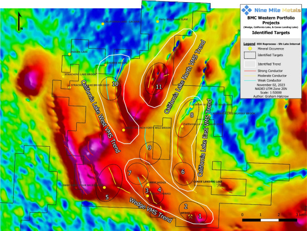  Nine Mile Metals Announces (7) New High Priority TDEM VMS Drill Targets at the West Wedge and Tribag Zones 