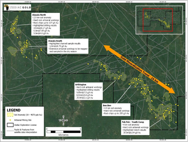  Zodiac Gold Inc. Announces High-Grade Channel Sample Results at the Todi Gold Project in Liberia 