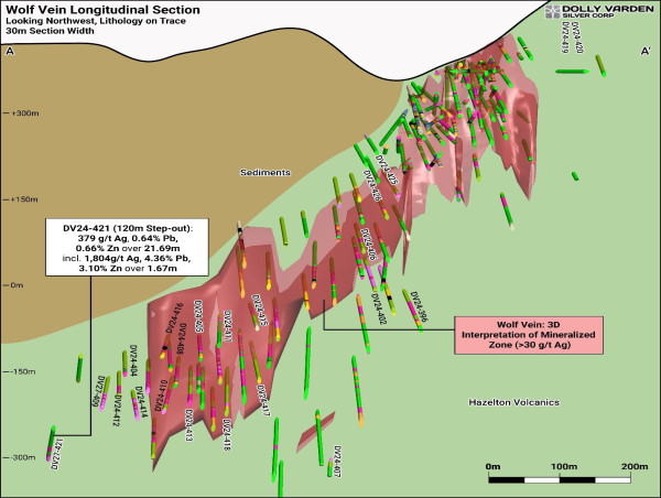  Dolly Varden Silver's 120 Meter Step-Out at the Wolf Vein Intersects 379 g/t Silver over 21.69 Meters, Including: 1,804 g/t Silver over 1.67 Meters 