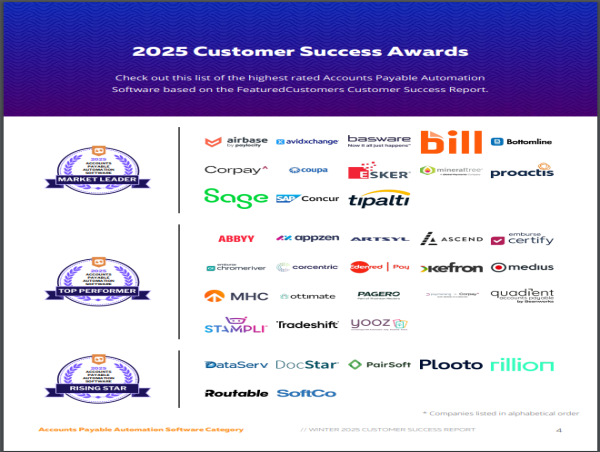  The Top AP Automation Software Vendors According to the FeaturedCustomers Winter 2025 Customer Success Report Rankings 