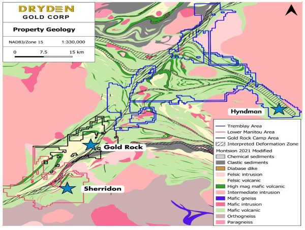  Dryden Gold Corp. Reports Surface Rock Samples Grading up to 34.80 g/t Gold at Hyndman Property 