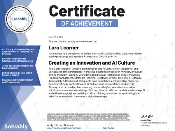  Credably.ai Launches “Creating an Innovation and AI Culture” Certification for Corporate Talent 