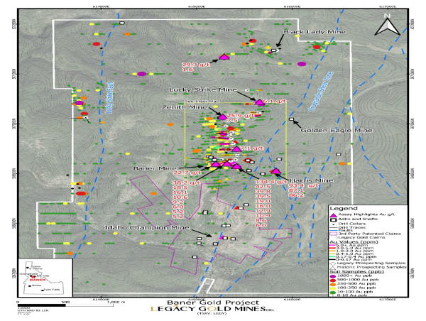  Legacy Gold Prospecting at the Baner Gold Project, Idaho Finds 20 Historic Shafts and Adits and Returns 29.3 g/t Au Sample 