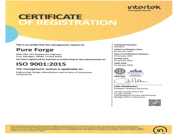  PureForge® Brakes Achieves ISO 9001 Quality Certification and Accreditation 