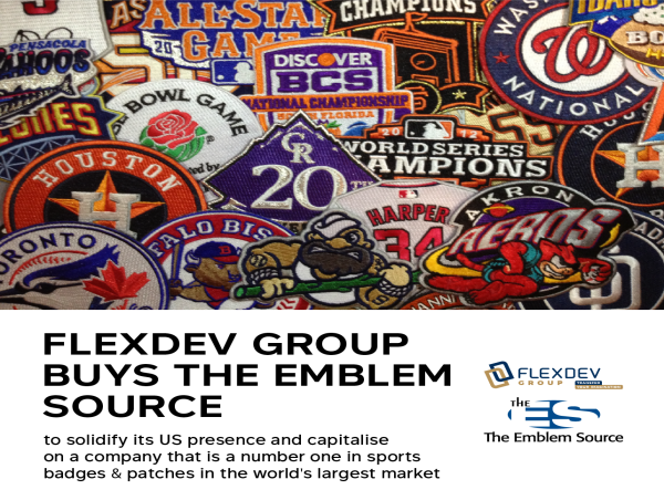  Flexdev Group expands to the USA with acquisition of The Emblem Source, a leading sports textile customization company 