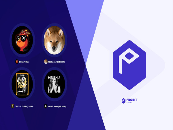  ProBit Global lists four exciting projects: PHNIX, SHIBAcoin, OFFICIAL TRUMP, and Melania Meme 