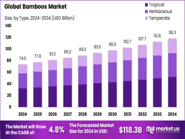  Bamboo Market to Reach USD 118.3 Billion by 2034, Growing at 4.8% CAGR 