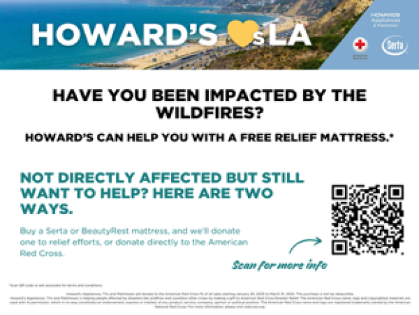  Howard’s Appliance & Mattress Partners with Serta Simmons and Red Cross to Support CA Wildfire Relief 