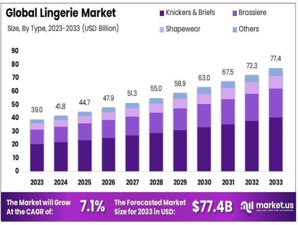 Lingerie Market to Grow at 7.1% CAGR, Projected to Reach USD 77.4 Billion by 2033