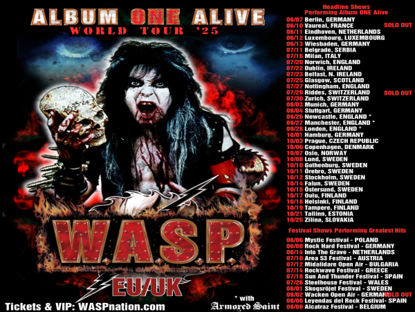  W.A.S.P. Announce More Dates on the 2025 Album ONE Alive World Tour in Europe and UK 