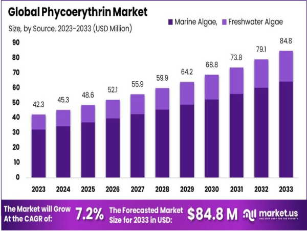 Phycoerythrin Market to Reach USD 84.8 Million by 2033, Growing at 7.2% CAGR