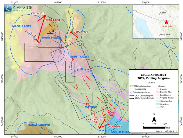  Riverside Resources and Fortuna Mining Progress with Phase 2 Exploration Program After Positive Drill Results from Q4 2024 Cecilia Drill Program Sonora, Mexico 