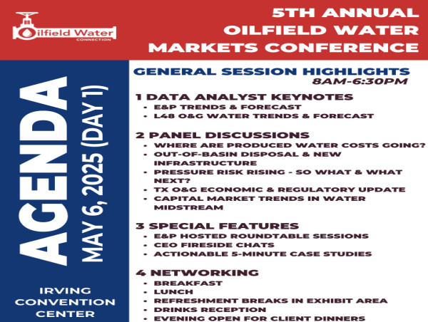  Agenda Reveal For The 5th Annual Oilfield Water Markets Conference In DFW (May 6-7, 2025) 