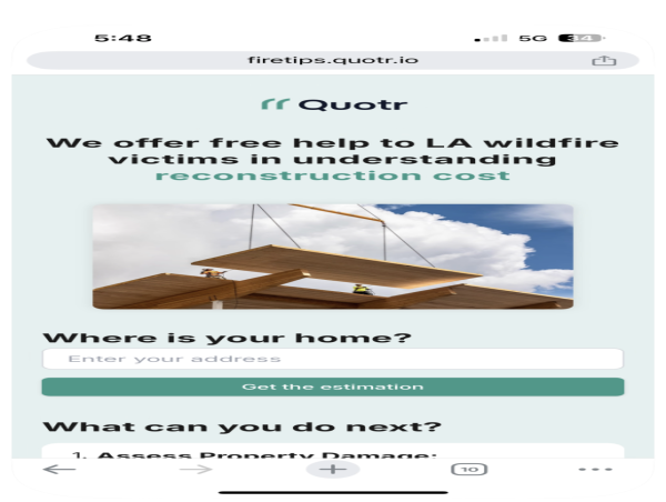  Quotr Launches LA-focused App to Help Homeowners Get Accurate Information, Rebuild Faster After Devastating Fires 