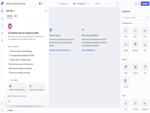  ToolJet unveils one of the first AI-driven internal tool builders. 