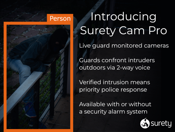  Surety Cam Pro, Affordable Live-Guard Camera Monitoring, Disrupts High-Priced Remote Security Guard Market 