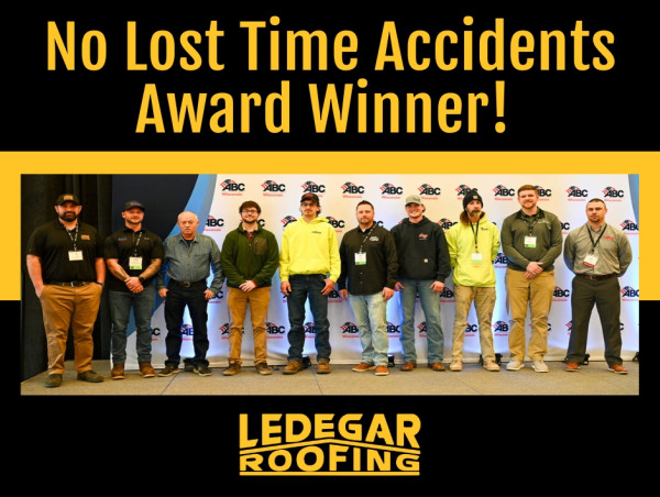  Ledegar Roofing Honored with 2024 No Lost Time Accidents Award by Associated Builders and Contractors of Wisconsin 