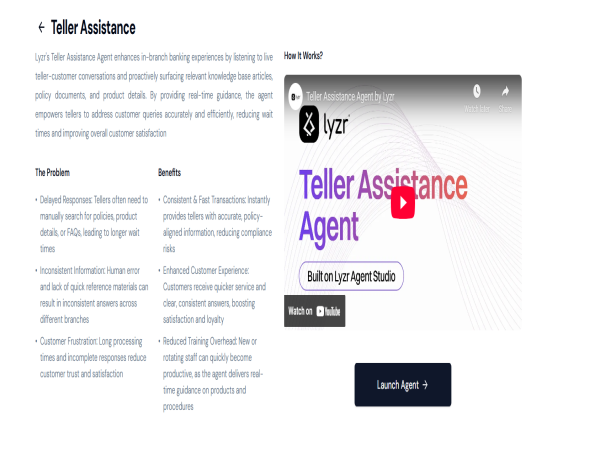  Lyzr Launches 2nd AI Agent under Banking suite: Teller Assistance Agent 