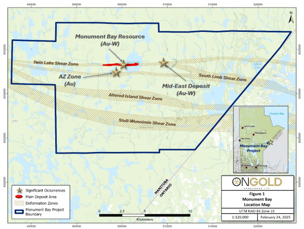  ONGold Identifies Five New High-Priority Gold Exploration Targets at Monument Bay and Announces Grant of Restricted Share Units 