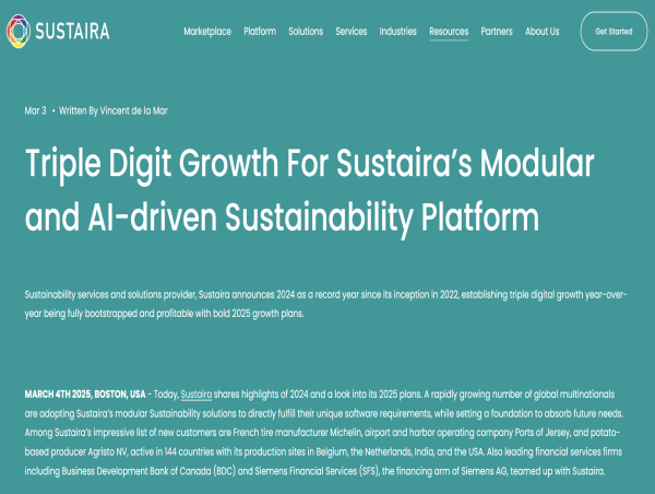  Triple Digit Growth For Sustaira’s Modular and AI-driven Sustainability Platform 