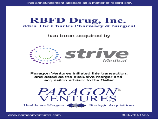 Paragon Ventures Advises Charles Pharmacy In Sale to Strive Medical