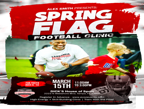  Retired Buccaneer Alex Smith To Host Flag Football Clinic To Bring Awareness To Safe Sports Alternatives for Youth 