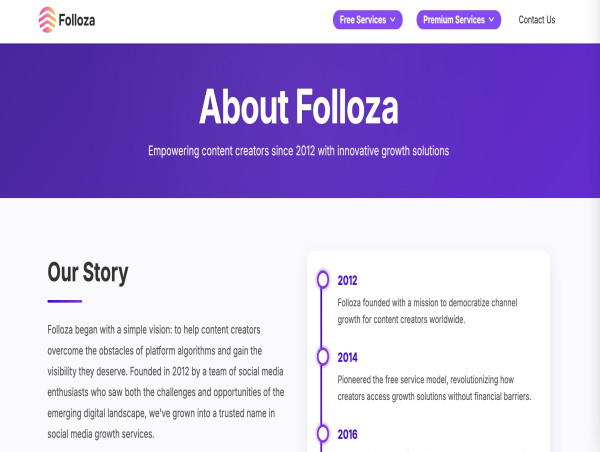  Folloza Announces Complimentary YouTube Subscribers Service, Unlocking Organic Growth for Quality Content for YouTube Creators 