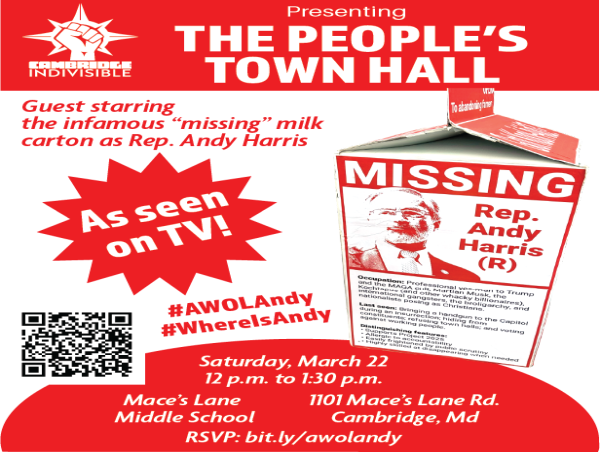 Cambridge Indivisible Hosts “The People’s Town Hall” in Response to Rep. Andy Harris’ Absence
