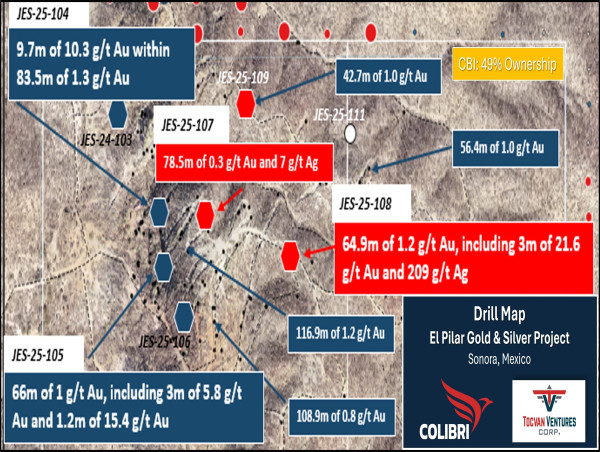 Colibri and Partner - Core Drilling Discovers High Grade Gold Mineralization 300 metres East of Main Zone - Returning 21.6 g/t Gold and 209 g/t Silver Over 3.0 metres at the El Pilar Gold-Silver Project