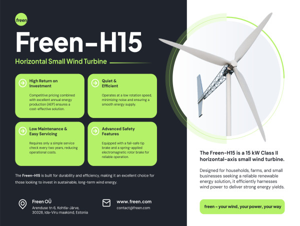 Freen OÜ lanserar försäljningen av vindturbinen Freen-H15 på 15 kW
