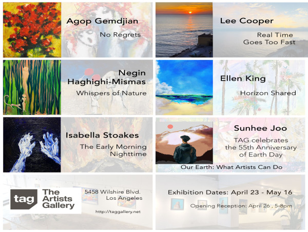 Five Solo Artists + Earth Day Show, narratives through painting, digital art, and photography - Art Auction live