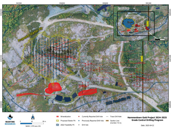  Maritime Drills 49.4 gpt Gold over 2.6 Metres, Including 153.9 gpt Gold over 0.6 Metres at the Hammerdown Gold Project 