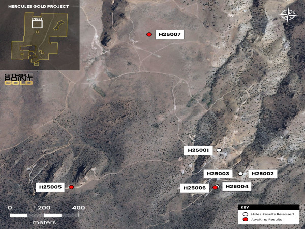 StrikePoint Drills Near-Surface High Grade Oxide Gold at the Hercules Gold Project, Nevada, 32.04 Meters of 0.54 g/t Au and 4.62 g/t Ag Starting at Surface, Including 4.57 Meters of 1.14 g/t Au and 10.53 g/t Ag and an Additional 6.10m of 1.50 g/t Au and 11.75 g/t Ag