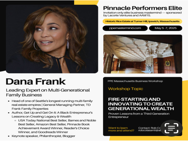 Nationally Best Selling Award Winning Author Dana Frank to Keynote at the Pinnacle Performers Elite Mastermind