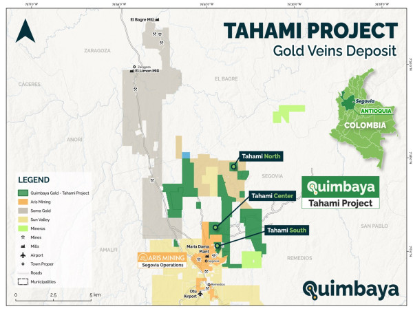 Denarius Metals Announces Binding Letter of Intent with Quimbaya Gold for a 50/50 Joint Venture to Exploit the Tahami Project in the Segovia Gold District of Colombia