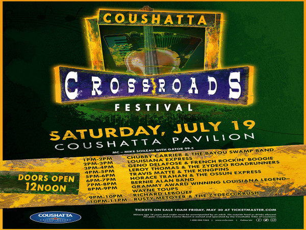 Coushatta Casino Resort Presents The Annual Crossroads Festival on Saturday, July 19