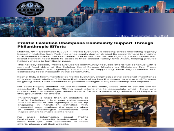 Prolific Evolution Champions Community Support Through Philanthropic Efforts